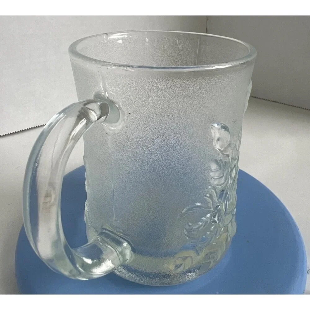 Vtg Pasari Livia‎ Rose Indonesia Frosted Glass Coffee Tea Cup Mug 8 oz GB-1199